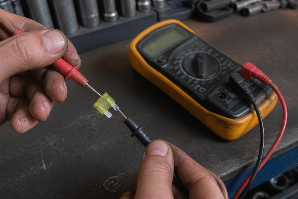 Multimetre numerique testant continuite d'un fusible grille