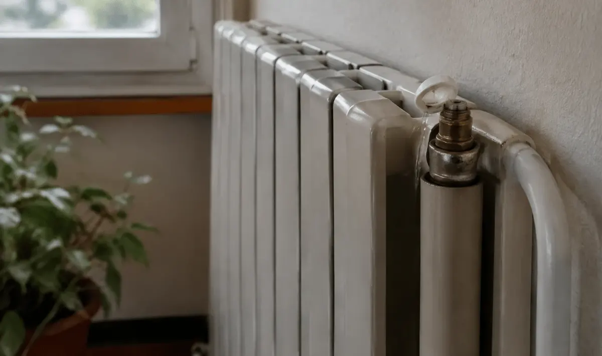 Radiateur metalique vertical avec robinet purgeur ouvert en haut
