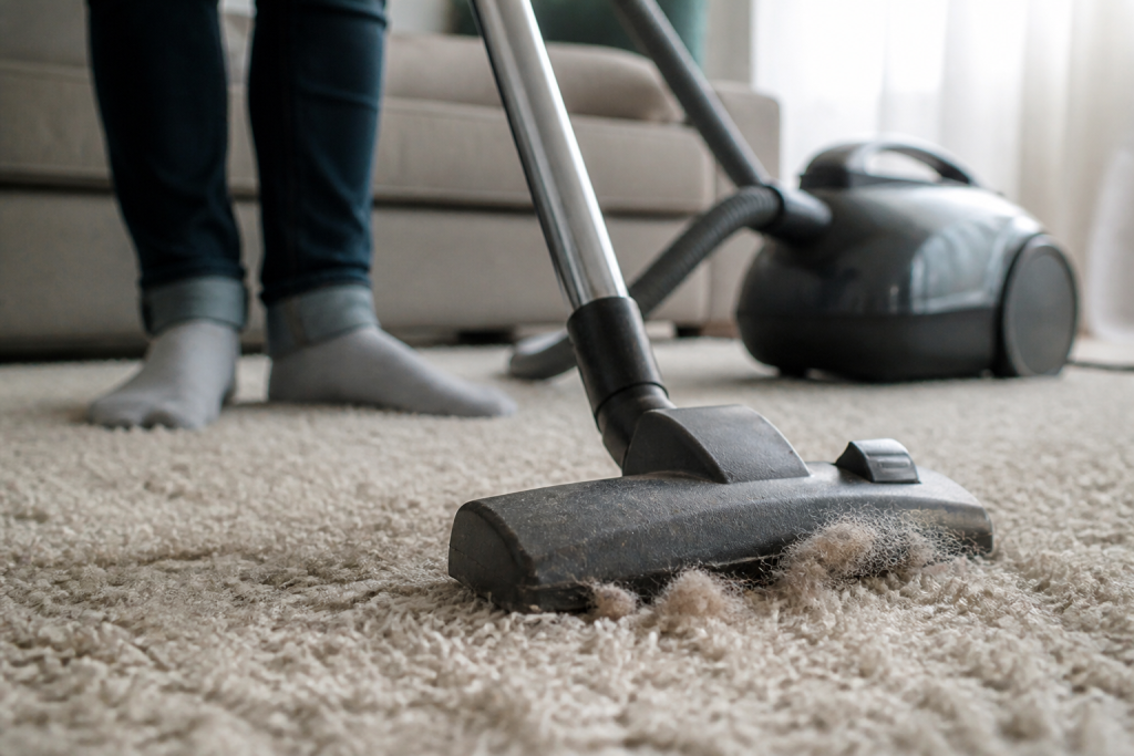 Aspirateur enleve poussiere poils accumules sur tapis