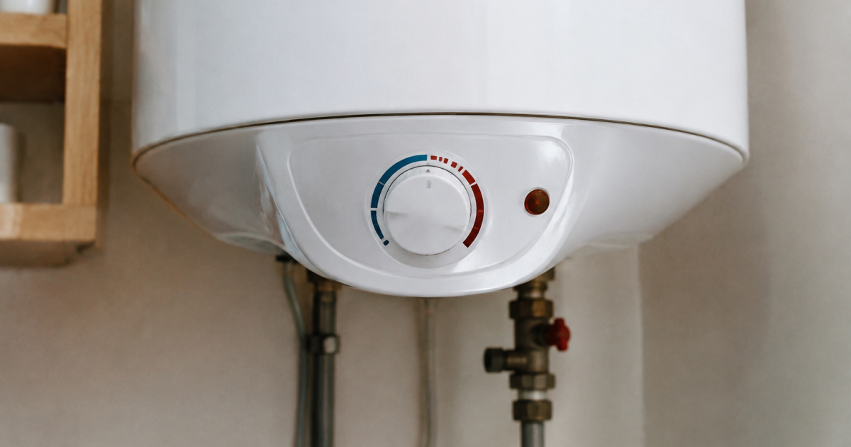 Main reglant cadran thermostat chauffe-eau reservoir blanc