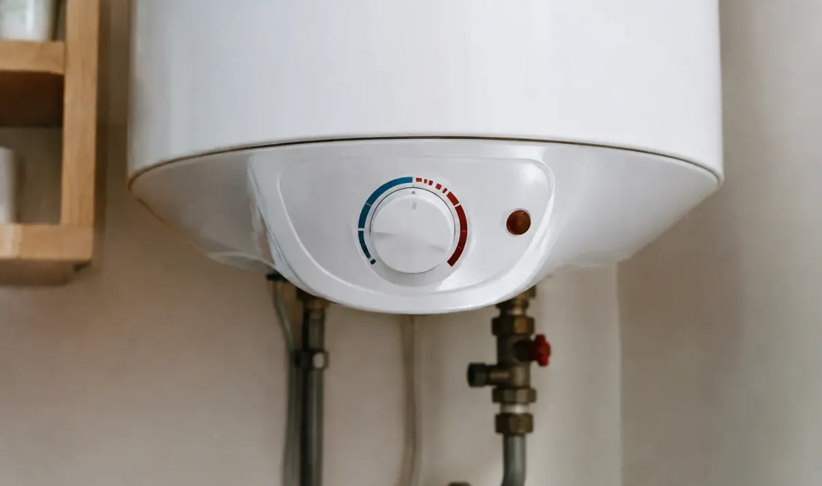 Main reglant cadran thermostat chauffe-eau reservoir blanc